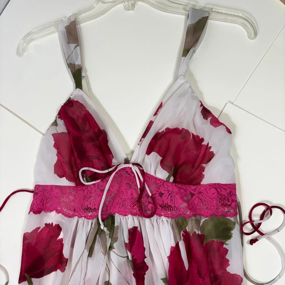 In Bloom by Jonquil Chiffon Floral Babydoll Chemise LRN110 Pink Magenta Women L‎